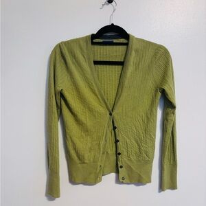 Martin + OSA lime green cardigan with button up front, small defect at the
